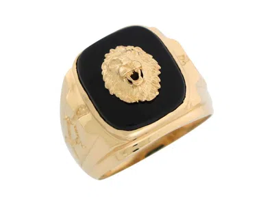 Pre-owned Amoravi 10k Or 14k Yellow Gold Onyx Regal Lion Head Mens Nugget Style Ring In Black
