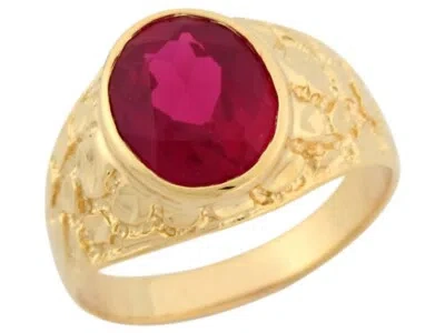 Pre-owned Amoravi 10k Or 14k Yellow Gold Oval Simulated Red Garnet Nugget Stylish Mens Ring