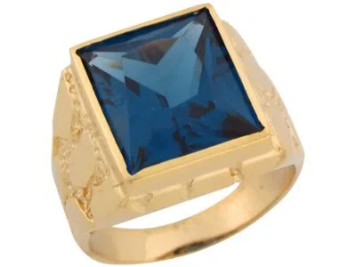 Pre-owned Amoravi 10k Or 14k Yellow Gold Simulated Blue Zircon Nugget Band Attractive Mens Ring