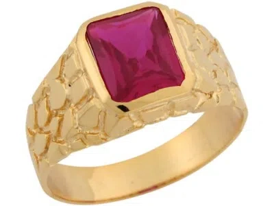 Pre-owned Amoravi 10k Or 14k Yellow Gold Simulated Ruby Nugget Inspired Thin Band Mens Ring In Red