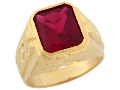Pre-owned Amoravi 10k Or 14k Yellow Gold Simulated Ruby Thick Bold Nugget Designer Mens Ring In Red