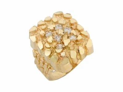 Pre-owned Amoravi 10k Or 14k Yellow Gold White Cz Large Nugget Mens Ring
