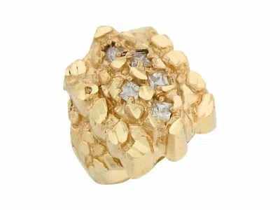 Pre-owned Amoravi 10k Or 14k Yellow Gold White Cz Nugget Mens Ring