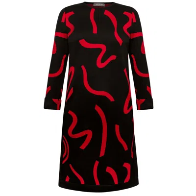 Amoresea Women's Black / Red Artistic Black Red Pattern Dress With Pockets In Black/red