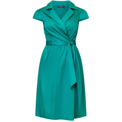 Amoresea Women's Blue Captivating Emerald Cotton Wrap Dress With Pockets