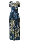 Amoresea Women's Blue / Gold Magnificent Long Jersey Blue And Gold Dress With Pockets In Blue/gold