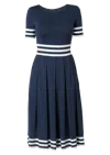 Amoresea Women's Blue / White Elegance Midi Blue Jersey Dress With Pockets In Blue/white