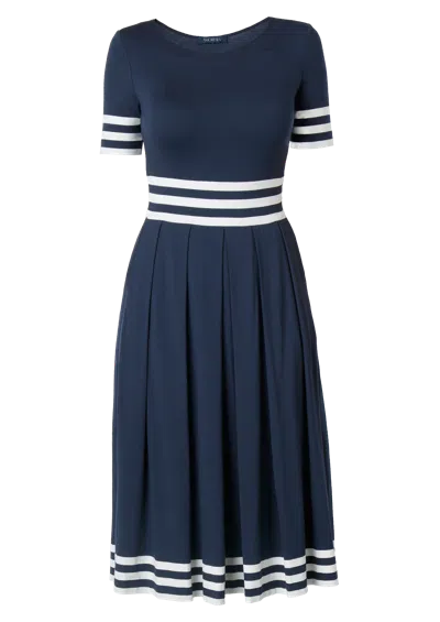 Amoresea Women's Blue / White Elegance Midi Blue Jersey Dress With Pockets In Blue/white