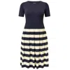 Amoresea Women's Blue / White Timeless Navy Blue White Pleated Jersey Knee High Dress With Pockets In Blue/white