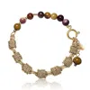 Amoresea Women's Brown / Gold Empowered Geometric Natural Agate Beads Gold Plated Chain Bracelet