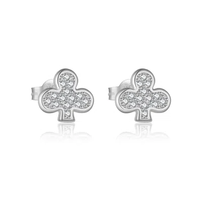 Amoresea Women's Devoted Spade White Gold Plated Sterling Silver Zircon Ear Studs