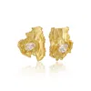 Amoresea Women's Gold Artistic Sterling Silver Rhinestone Ear Studs