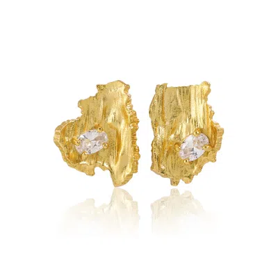 Amoresea Women's Gold Artistic Sterling Silver Rhinestone Ear Studs