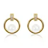 Amoresea Women's Gold Gorgeous Freshwater Pearl Zircon Round Ear Studs