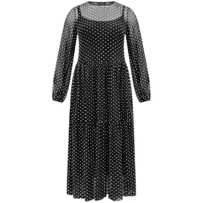 Amoresea Women's Magnetic Black Midi Cocktail Dress With Chic Polka Dot Mesh