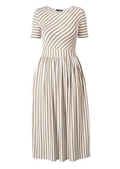 Amoresea Women's Neutrals / White Serenity Beige Stripe Jersey Midi Dress With Pockets