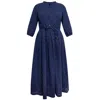 Amoresea Women's Ravishing Midi Blue Cotton Dress With Adjustable Belt And Pockets In Blue