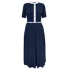 Amoresea Women's Sophisticated Navy Blue Midi Dress With Pockets In Blue