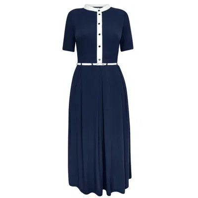 Amoresea Women's Sophisticated Navy Blue Midi Dress With Pockets
