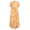 Amoresea Women's Yellow / Orange Vibrant Midi Chiffon Flowy Dress With Pockets In Yellow/orange