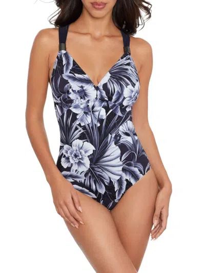 Amoressa By Miraclesuit Women's Blue Panther Horizon Floral One-piece Swimsuit In Navy
