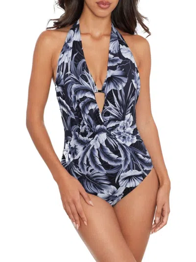 Amoressa By Miraclesuit Women's Blue Panther Laila Floral One Piece Swimsuit In Navy