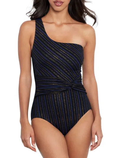 Amoressa By Miraclesuit Women's Chateau Chambord Striped One Piece Swimsuit In Black Multi