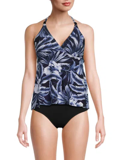 Amoressa By Miraclesuit Women's Floral Halterneck Tankini Top In Navy Multi