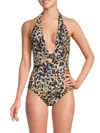 AMORESSA BY MIRACLESUIT WOMEN'S LEOPARD PLUNGE ONE PIECE SWIMSUIT