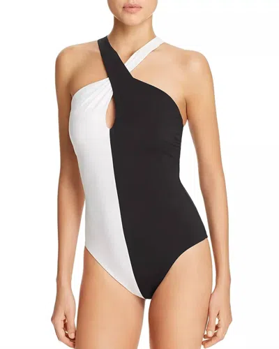 Amoressa Domino Jinx Keyhole Halter One Piece Swimsuit In Black And White
