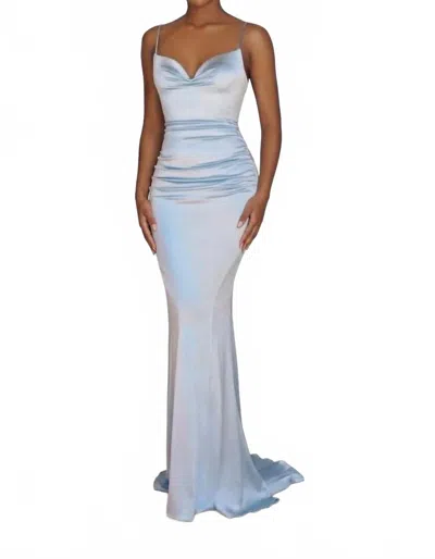 Amoris Ruched Bow Formal Gown In Sky Blue