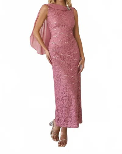 Amoris Selene Lace Cape Dress In Dusty Rose In Pink