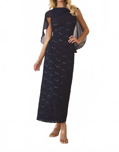 Amoris Selene Lace Cape Dress In Navy In Blue