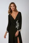 Amoris T809 Long Sleeve Beaded Formal Dress In Black