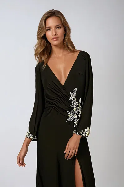Amoris T809 Long Sleeve Beaded Formal Dress In Black