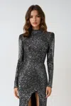 Amoris T810 Long Sleeve Formal Fitted Prom Dress In Gray