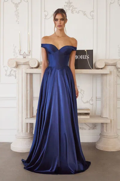 Amoris T821 Long Formal A Line Prom Evening Dress In Blue
