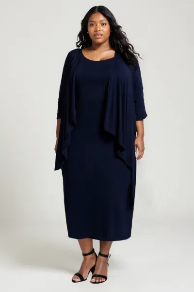 Amoris T9000p Plus Size Mother Of The Bride Jacket Tea Length Dress In Blue