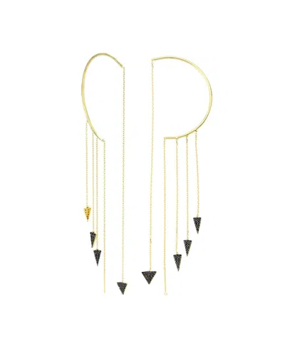 Amorium 18k Over Silver Cz Spike Cuff Earrings In Gold