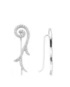 Amorium 18k White Gold Plated Silver Cz Wave Ear Cuffs