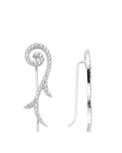 Amorium 18k White Gold Plated Silver Cz Wave Ear Cuffs