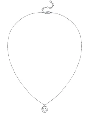 Amorium Silver Cz Smiley Necklace In Metallic