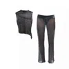 Amortizia Grey Belladona Set Metallic Shimmer Stretch Asymmetric Top & Flared Pants Set In Gray