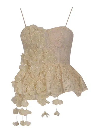 Amosa Cotton Blend Lace Top In Brown