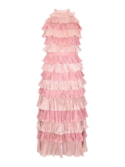 Amosa Long Dress With Rouches In Pink