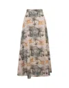 AMOTEA CHARLINE LONG SKIRT IN WHITE COTTON WITH LEOPARD PRINT