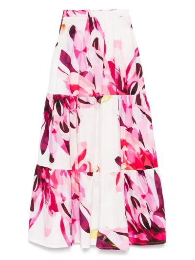 Amotea Floral Print Elasticated Waistband Mini Skirt In Pink