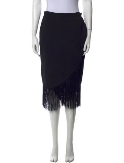 Pre-owned Amotea Fringe Trim Accent Knee-length Skirt In Black