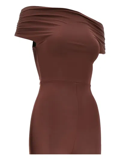 Amotea Off-shoulder Flared-bottoms Jumpsuit In Brown