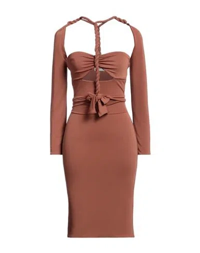 Amotea Woman Mini Dress Brown Size 6 Polyester, Elastane